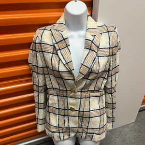 Smythe multicolored cream background  Plaid Blazer Jacket - Size 4 (P)